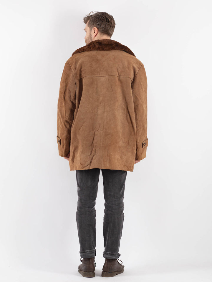 Vintage 70's Men Suede Sherpa Coat in Beige