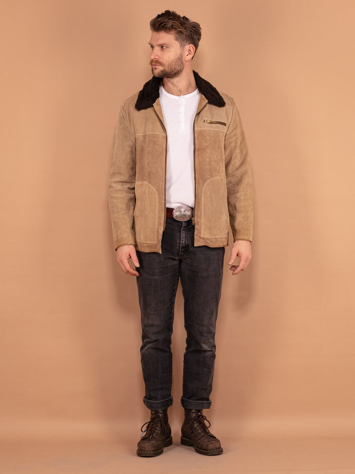 Vintage 70's Men Suede Sherpa Jacket in Beige