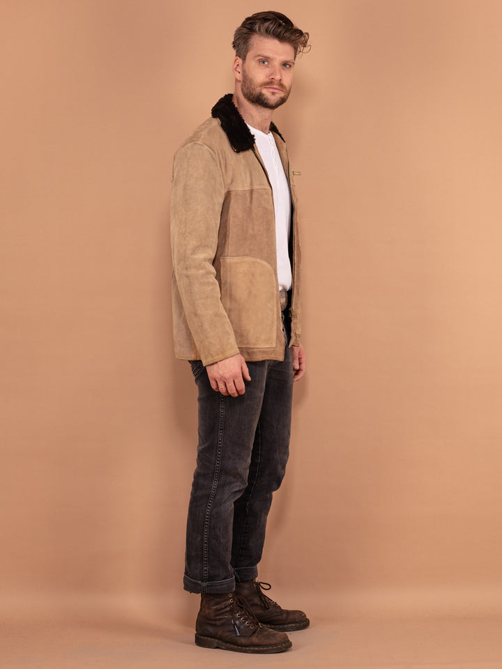 Vintage 70's Men Suede Sherpa Jacket in Beige