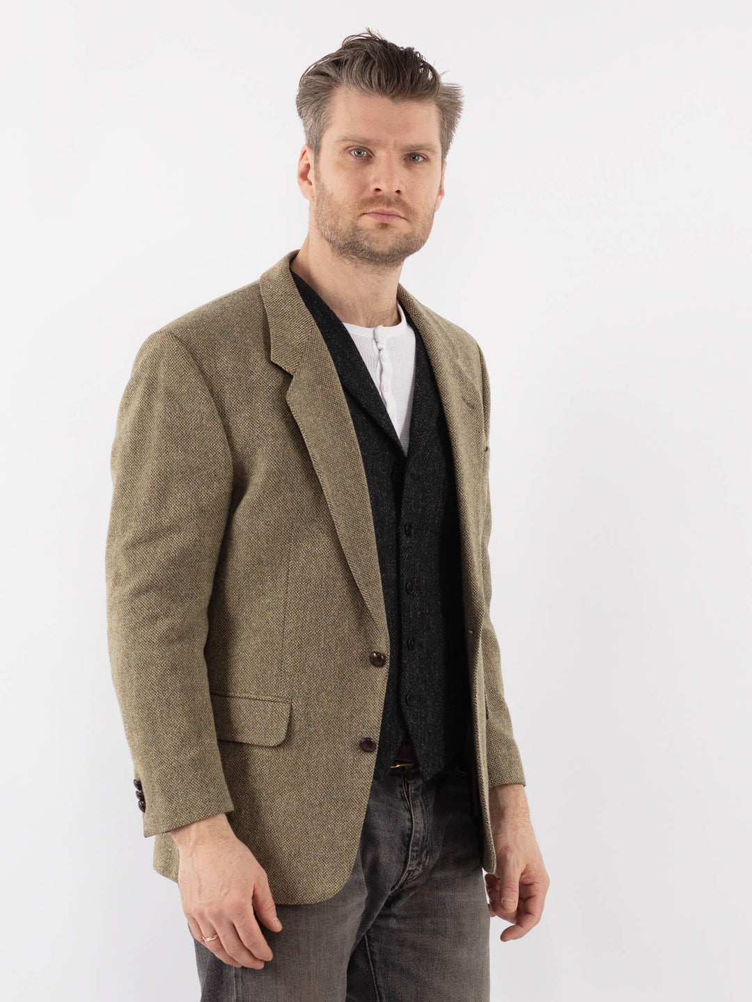 Vintage 70's Men Wool Blazer Jacket in BeigeZ1041