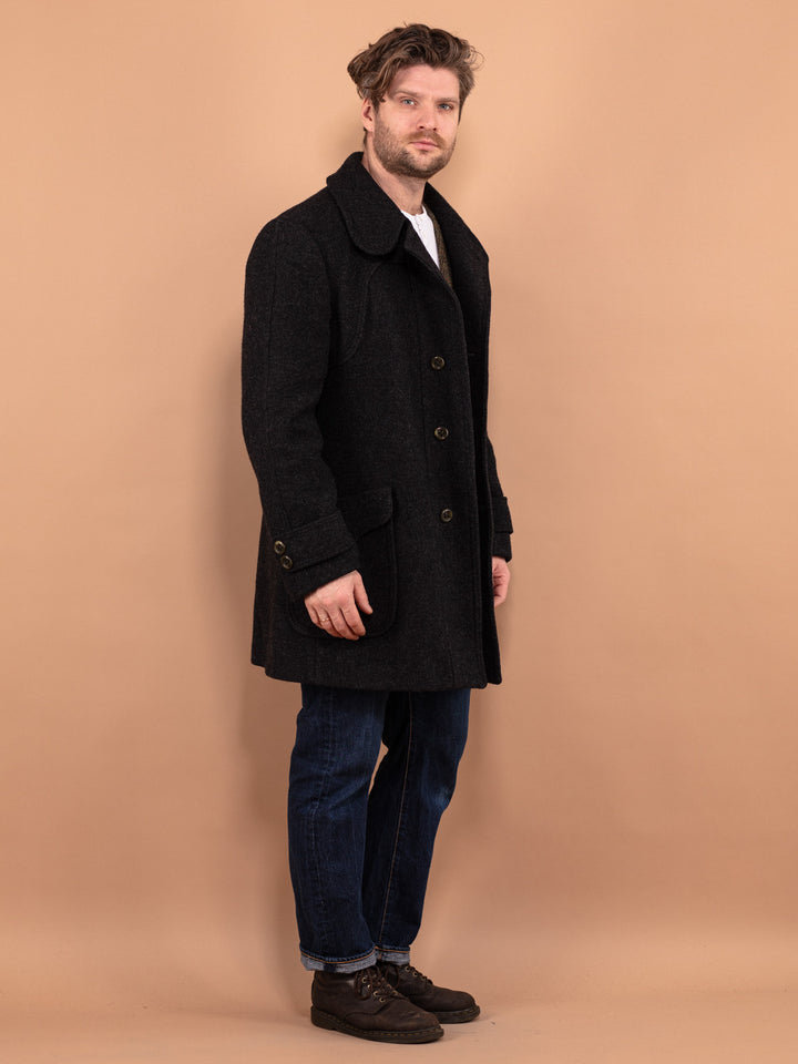 Vintage 70's Men Wool Coat in Gray - NorthernGrip