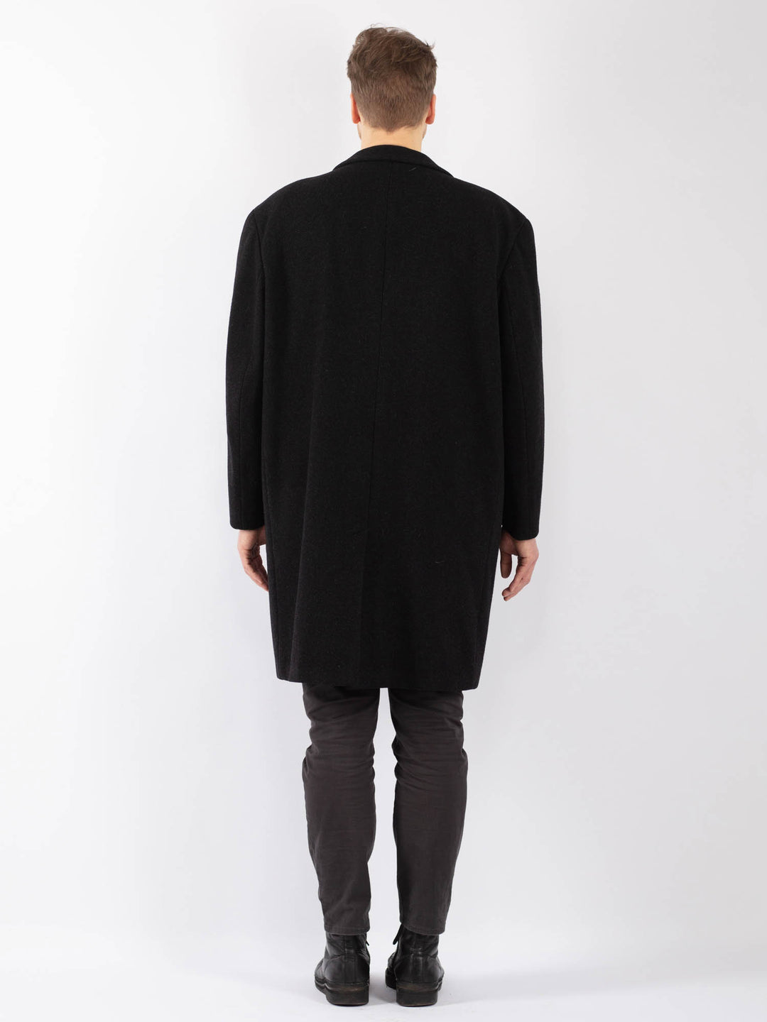 Vintage 70's Men Wool Coat in Black