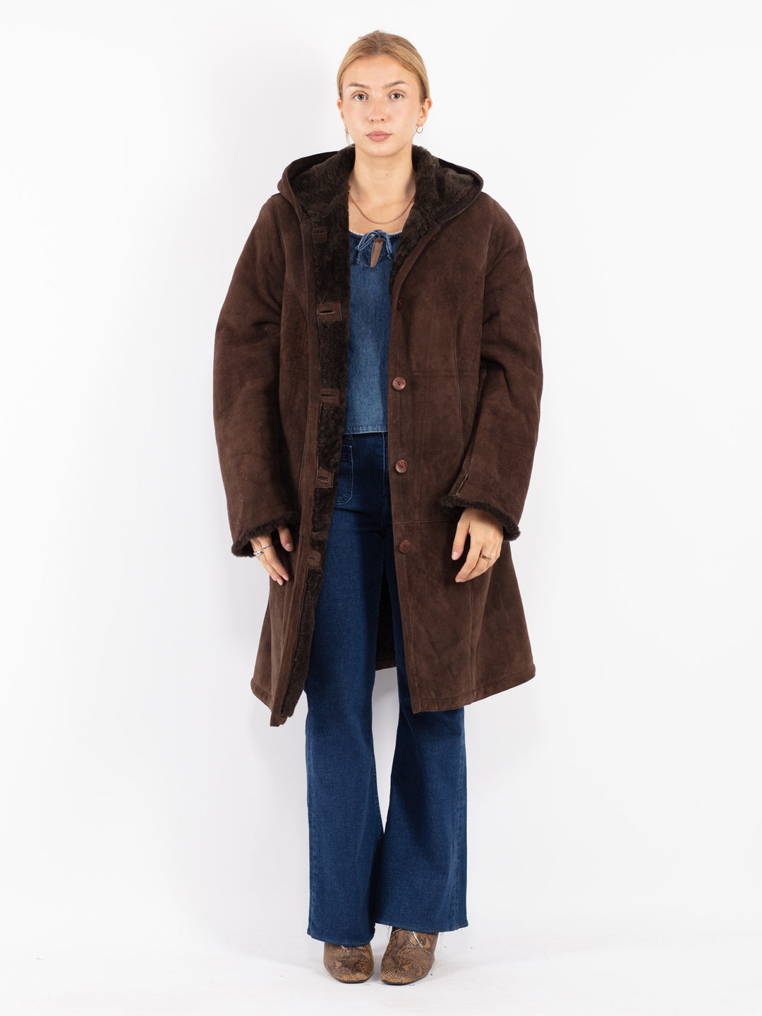Vintage 70's Women Sheepskin Coat in Brown