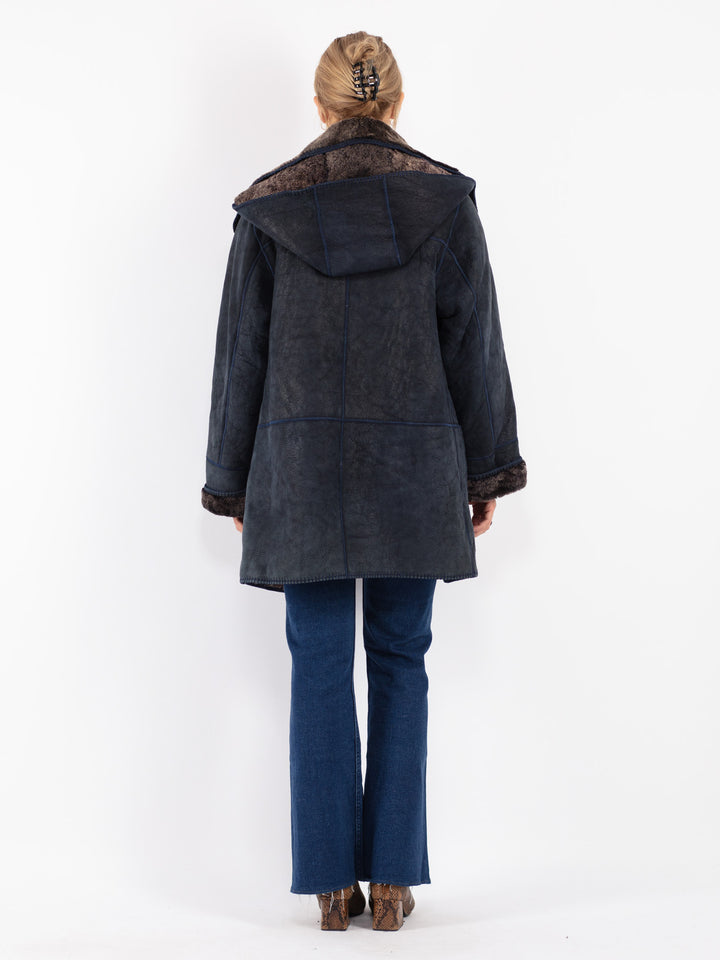 Vintage 70's Women Sheepskin Coat in Blue
