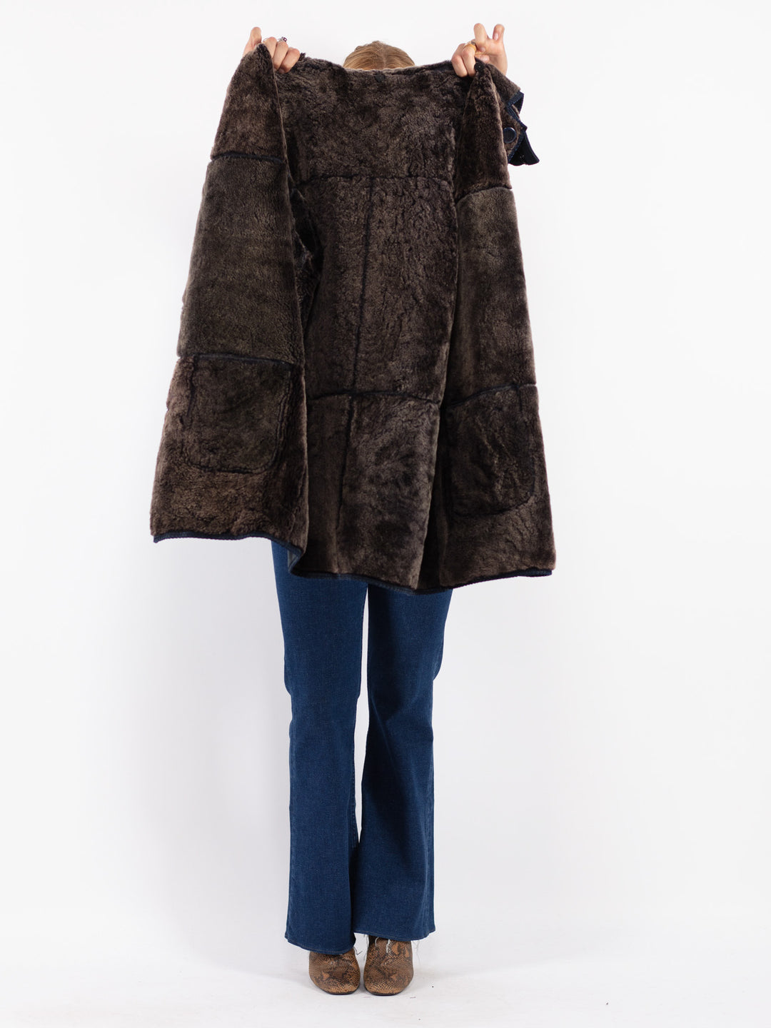 Vintage 70's Women Sheepskin Coat in Blue