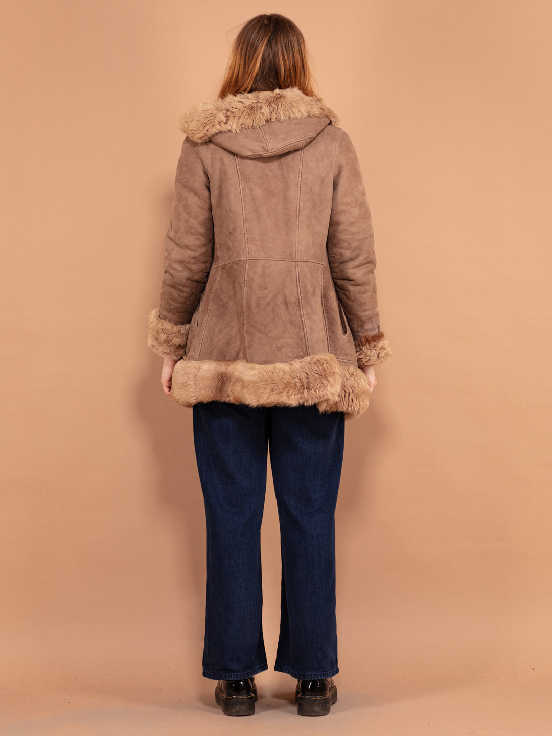Vintage 70's Women Hooded Sheepskin Coat in Brown - NorthernGrip