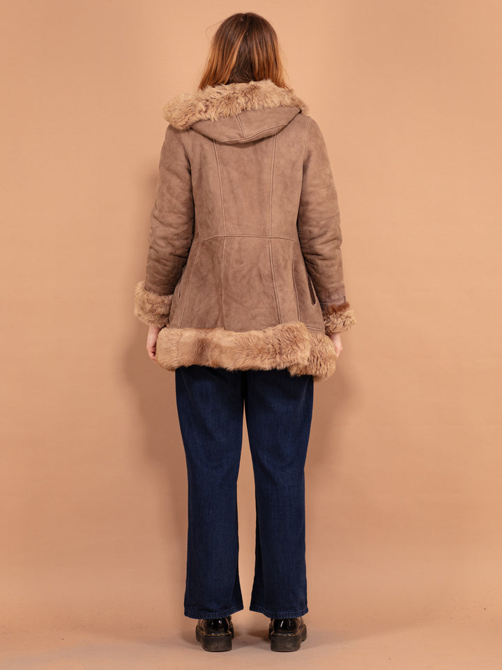 Vintage 70's Women Hooded Sheepskin Coat in Brown - NorthernGrip