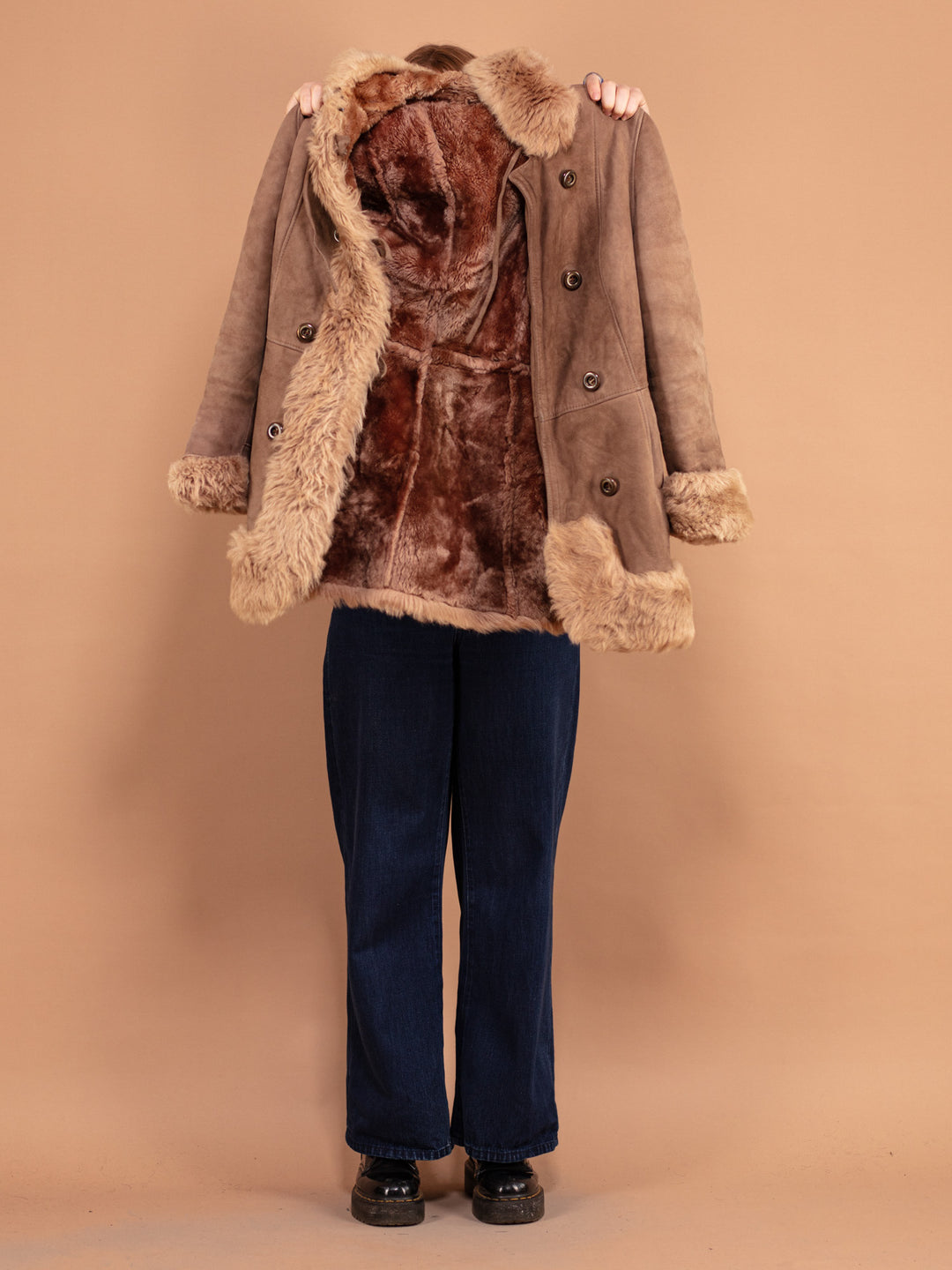 Vintage 70's Women Hooded Sheepskin Coat in Brown - NorthernGrip