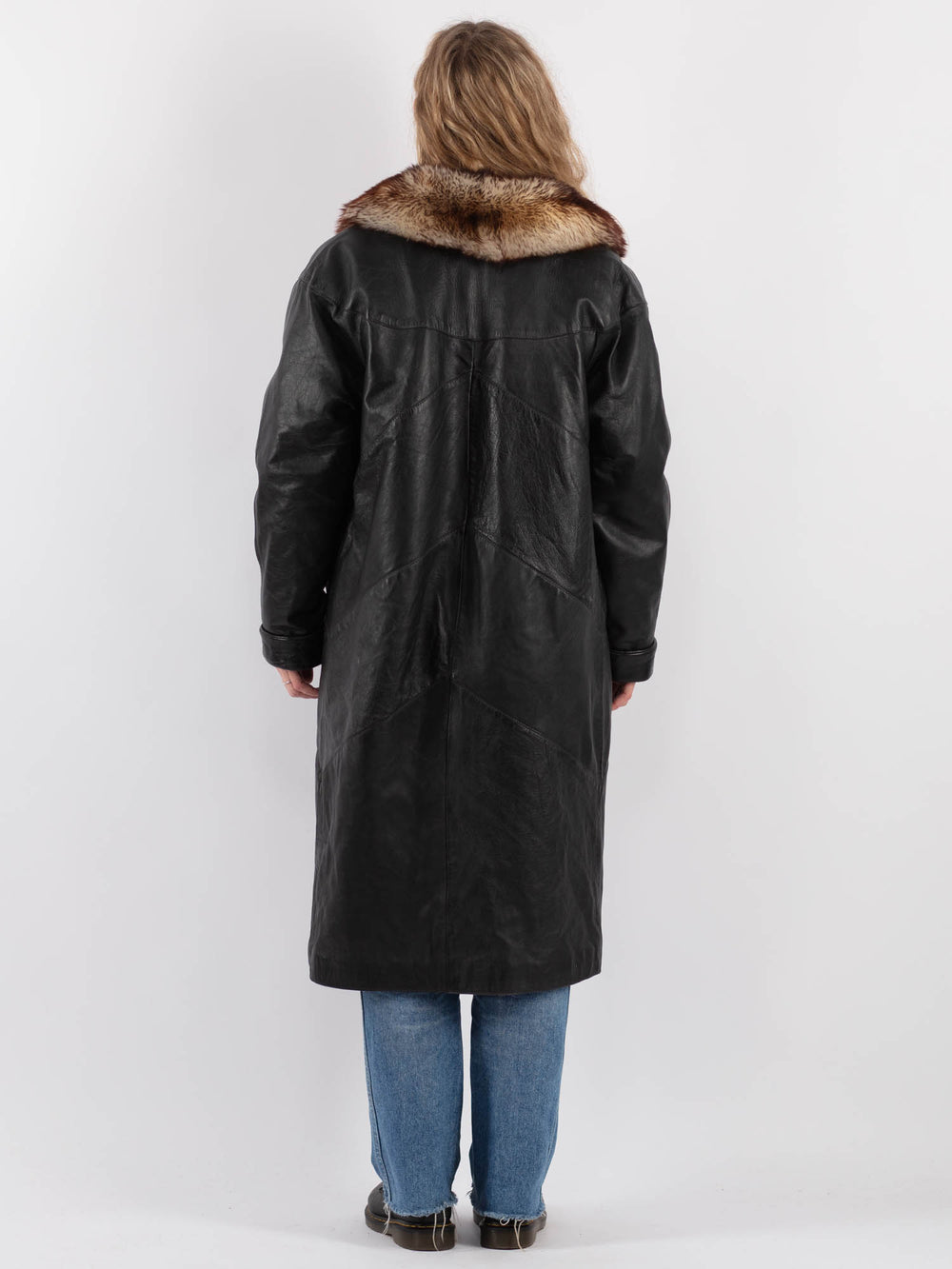 Vintage 70's Women Leather Coat in Black