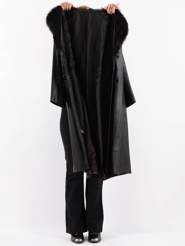 Vintage 90's Women Leather Coat in BlackV9726