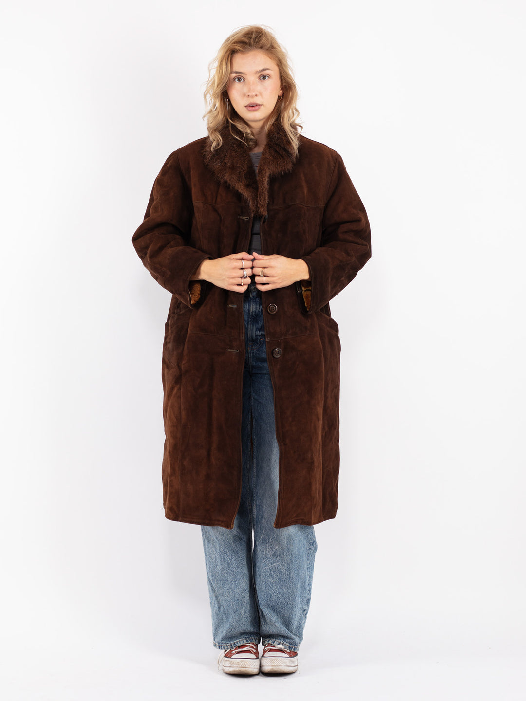 Vintage 70's Women Sheepskin Coat in Brown
