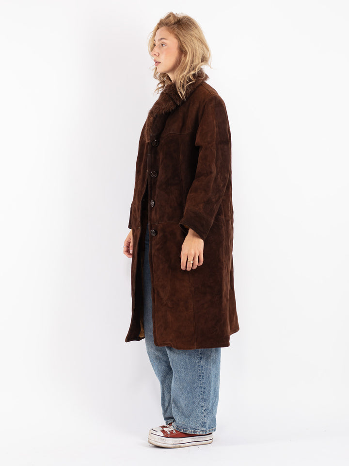 Vintage 70's Women Sheepskin Coat in Brown