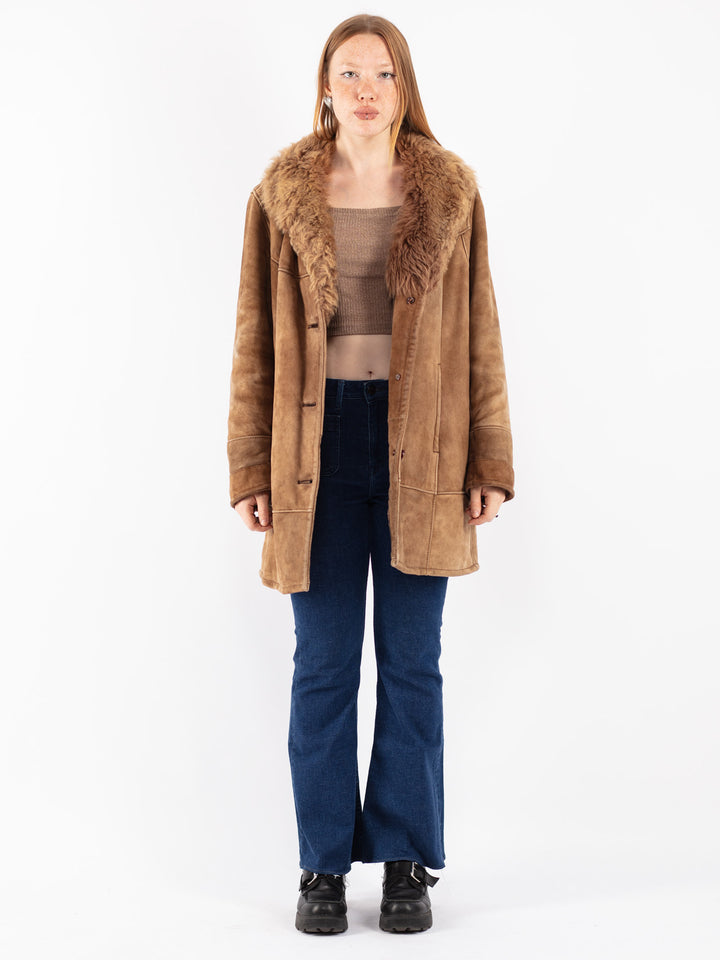 Vintage 70's Women Sheepskin Coat in Beige