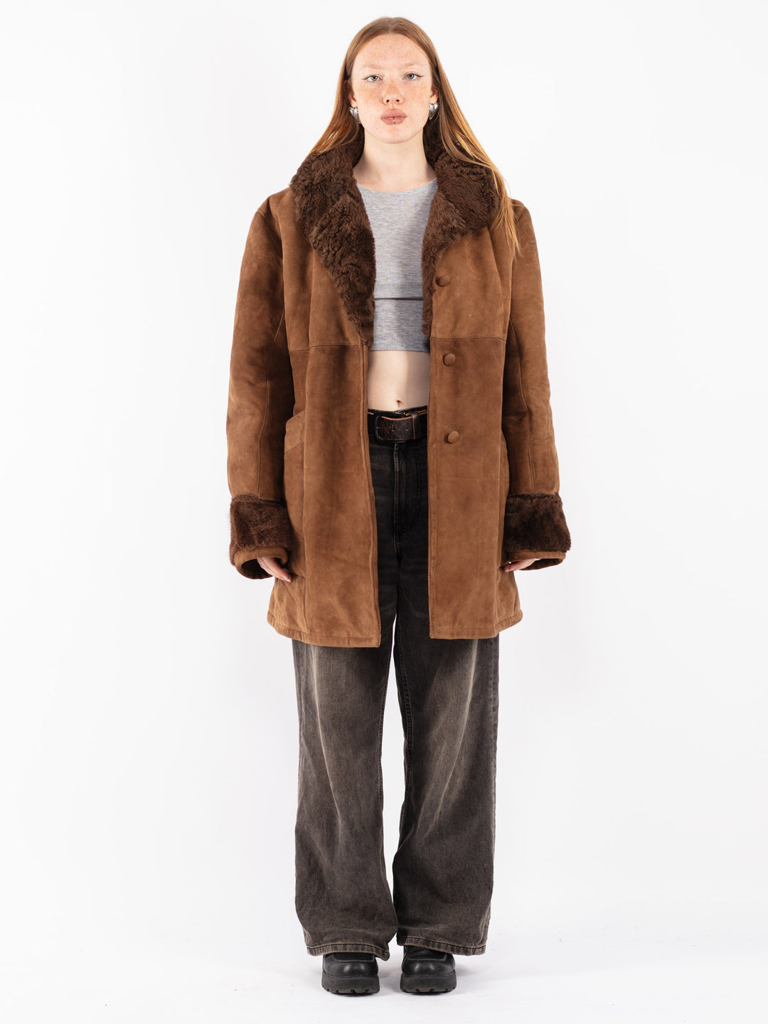 Vintage 70's Women Sheepskin Coat in Brown