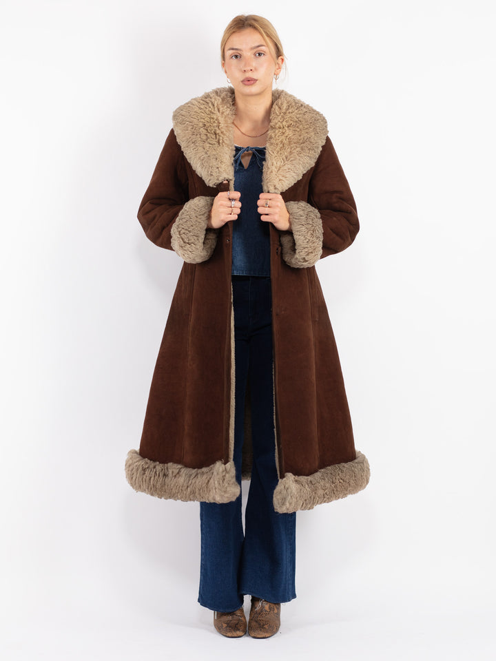 Vintage 70's Women Sheepskin Coat in Brown