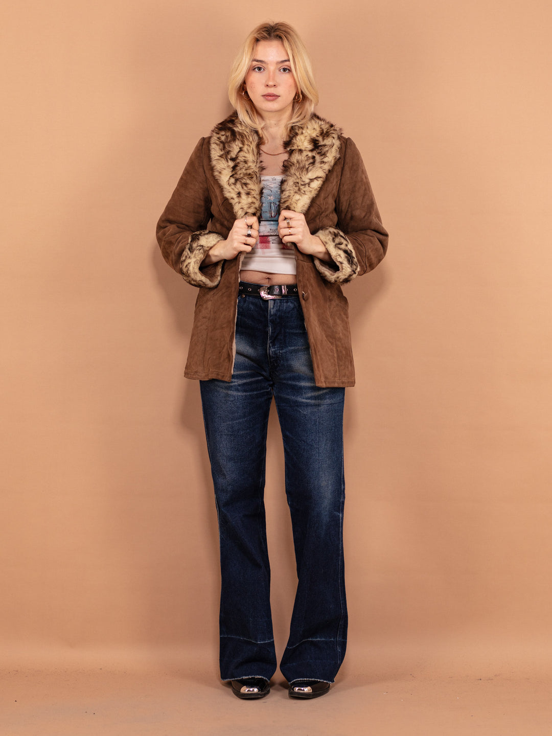 Vintage 70's Women Sheepskin Coat in Brown - NorthernGrip