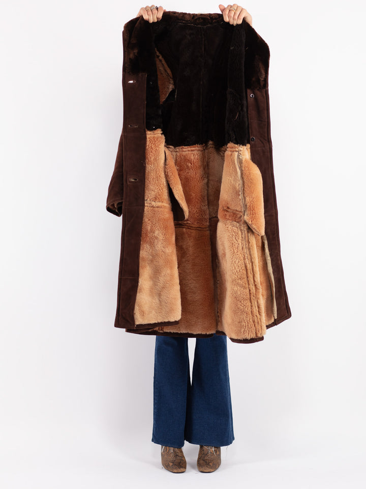 Vintage 70's Women Sheepskin Coat in Brown