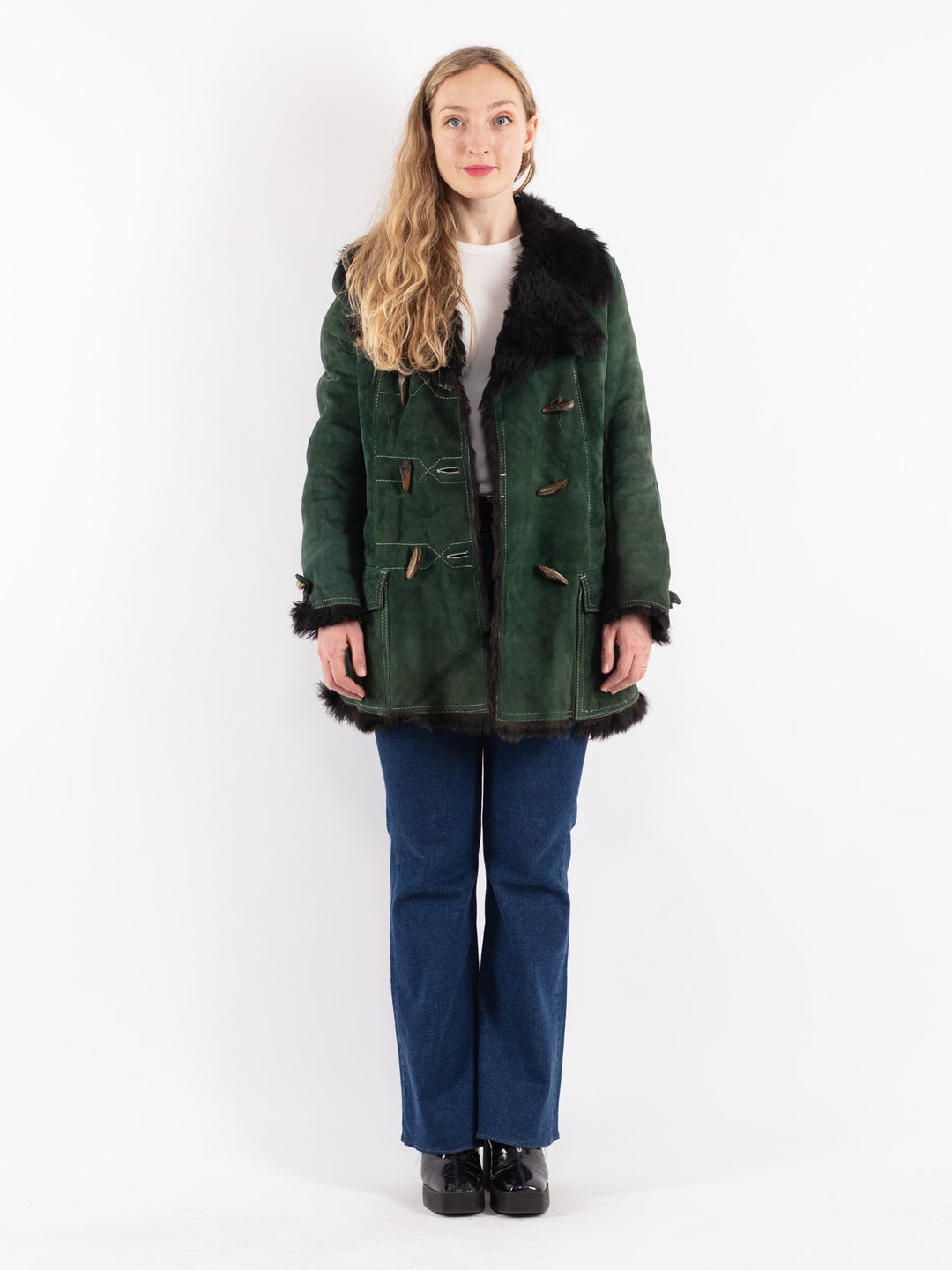 Vintage 70's Women Sheepskin Coat in GreenV8892