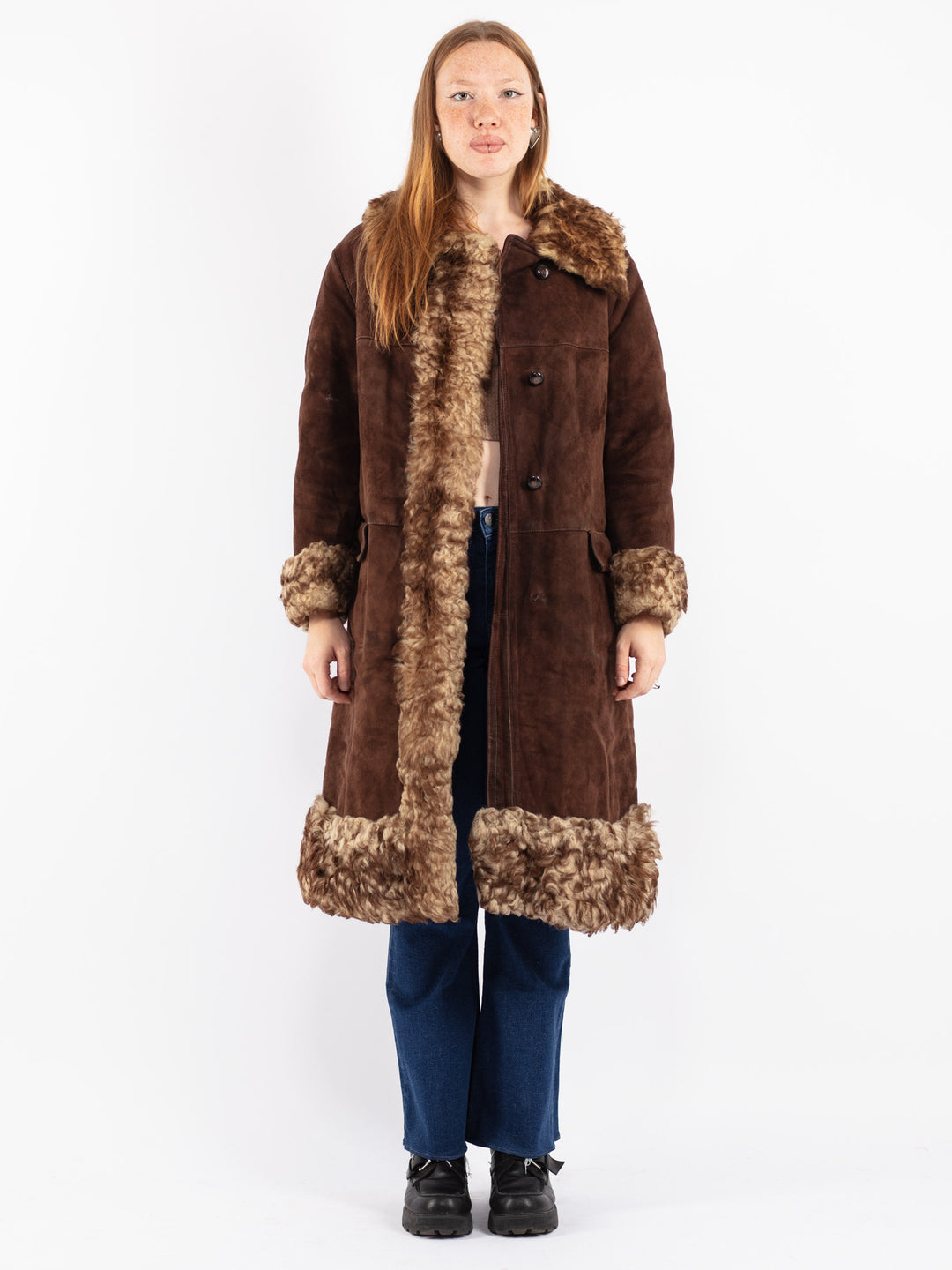 Vintage 70's Women Sheepskin Coat in Brown
