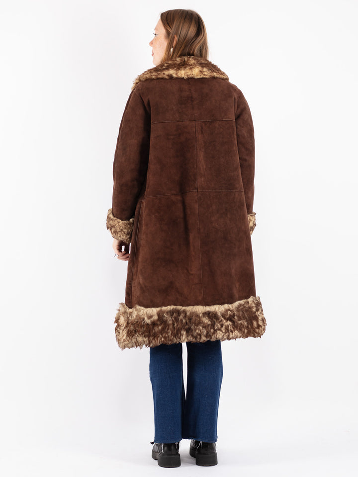Vintage 70's Women Sheepskin Coat in Brown