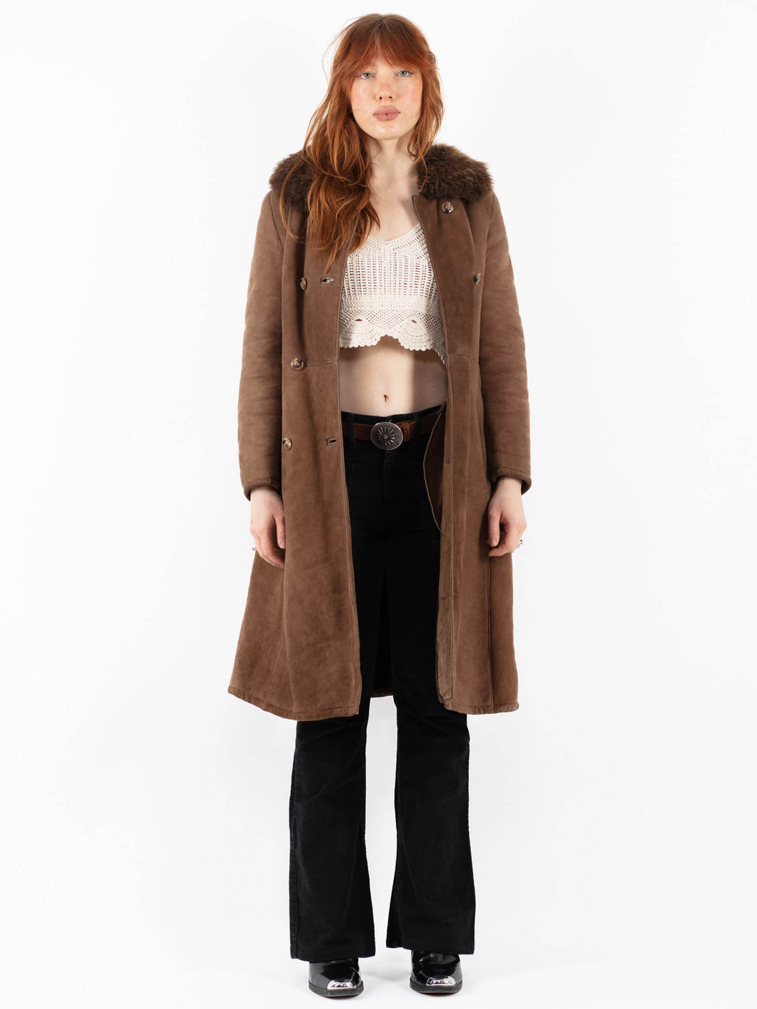 Vintage 70's Women Sheepskin Coat in BrownV9756