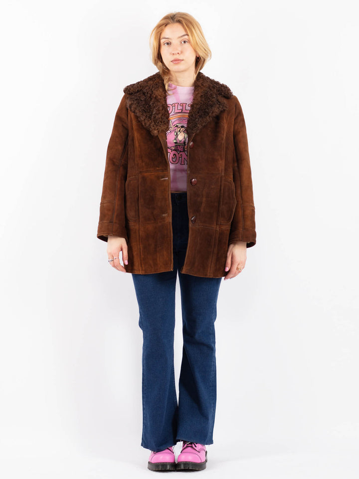 Vintage 70's Women Sheepskin Coat in BrownV9559