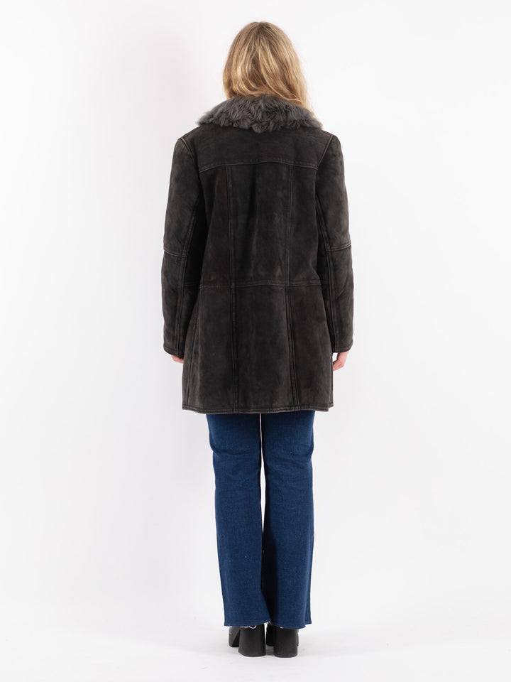 Vintage 70's Women Sheepskin Coat in Gray