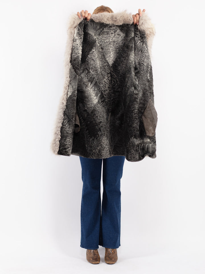 Vintage 70's Women Sheepskin Shearling Coat in Gray