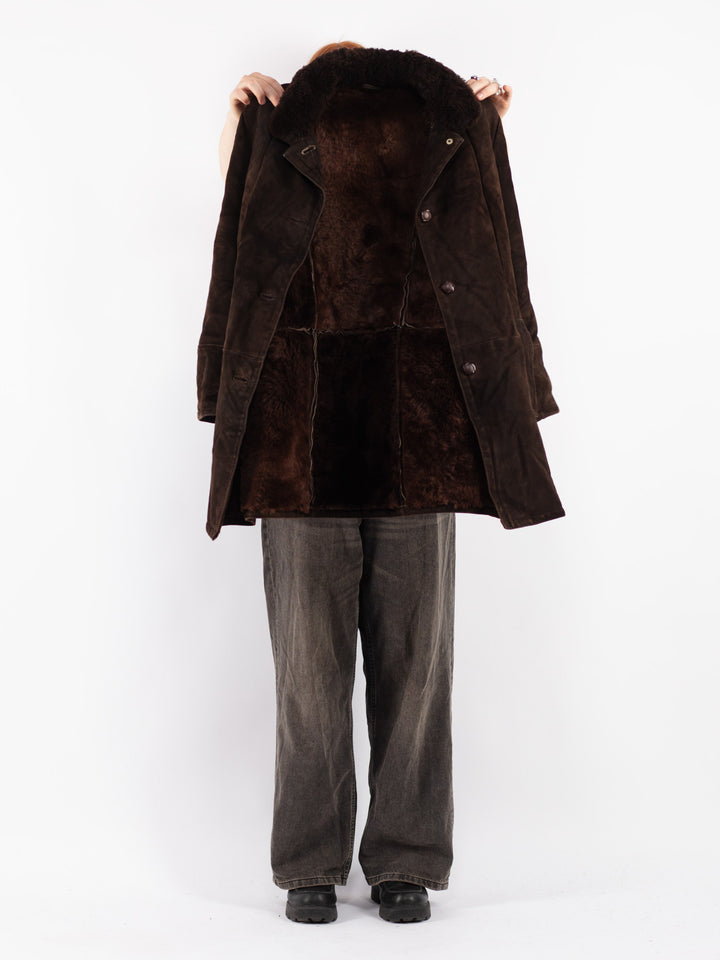 Vintage 70's Women Sheepskin Coat in Brown