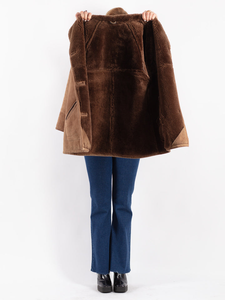 Vintage 70's Women Sheepskin Coat in Beige
