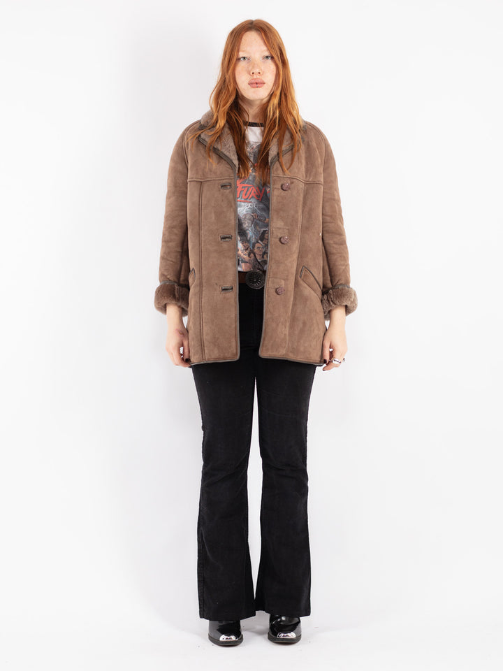 Vintage 70's Women Sheepskin Coat in Beige