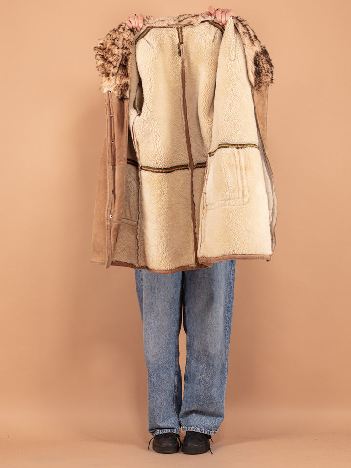 Vintage 70's Women Sheepskin Coat in Beige