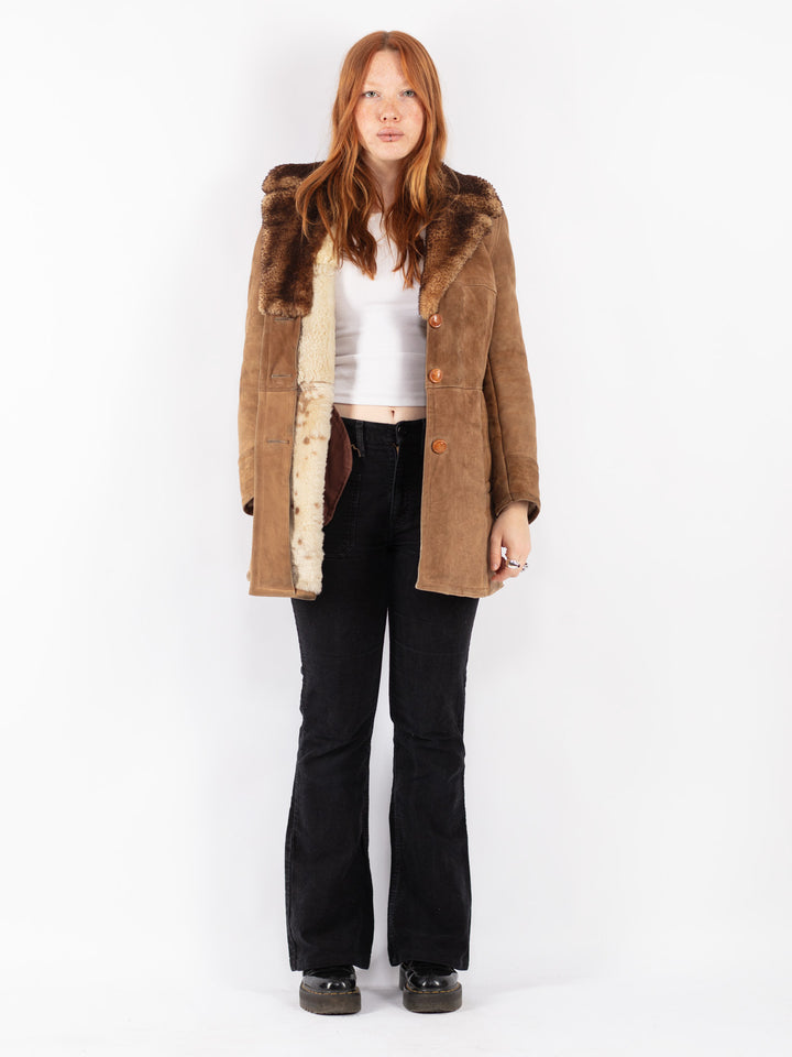 Vintage 70's Women Sheepskin Coat in Beige