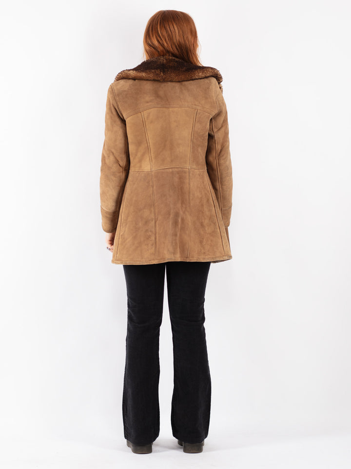 Vintage 70's Women Sheepskin Coat in Beige