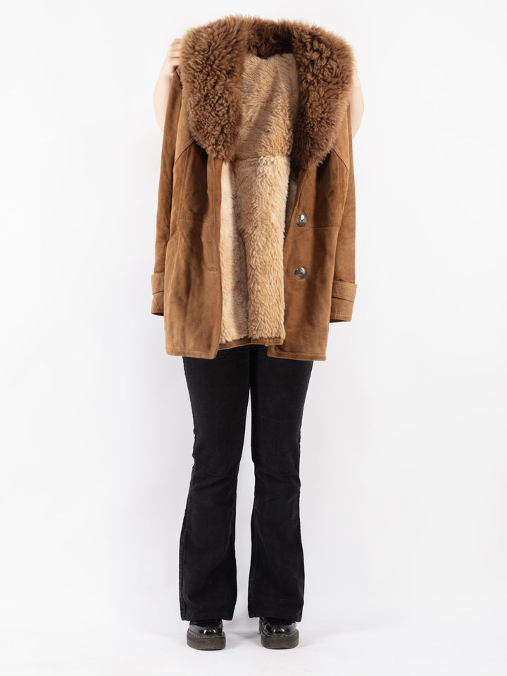 Vintage 70's Women Sheepskin Coat in Beige