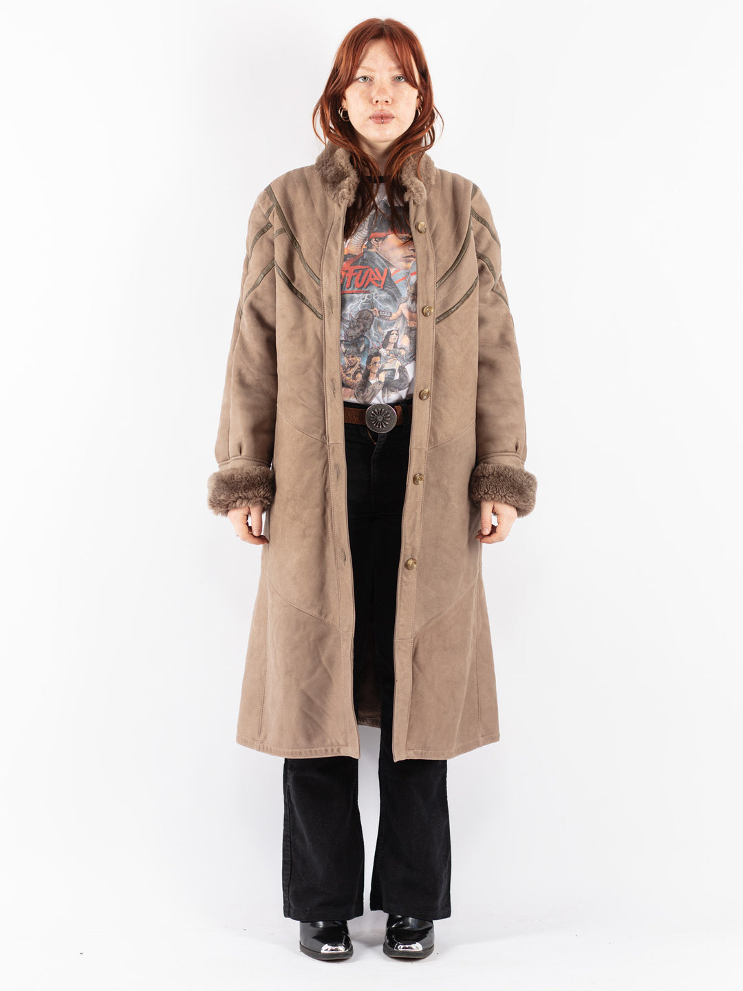 Vintage 70's Women Sheepskin Coat in Beige
