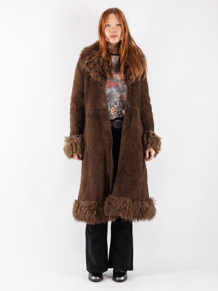 Vintage 70's Women Sheepskin Coat in Brown