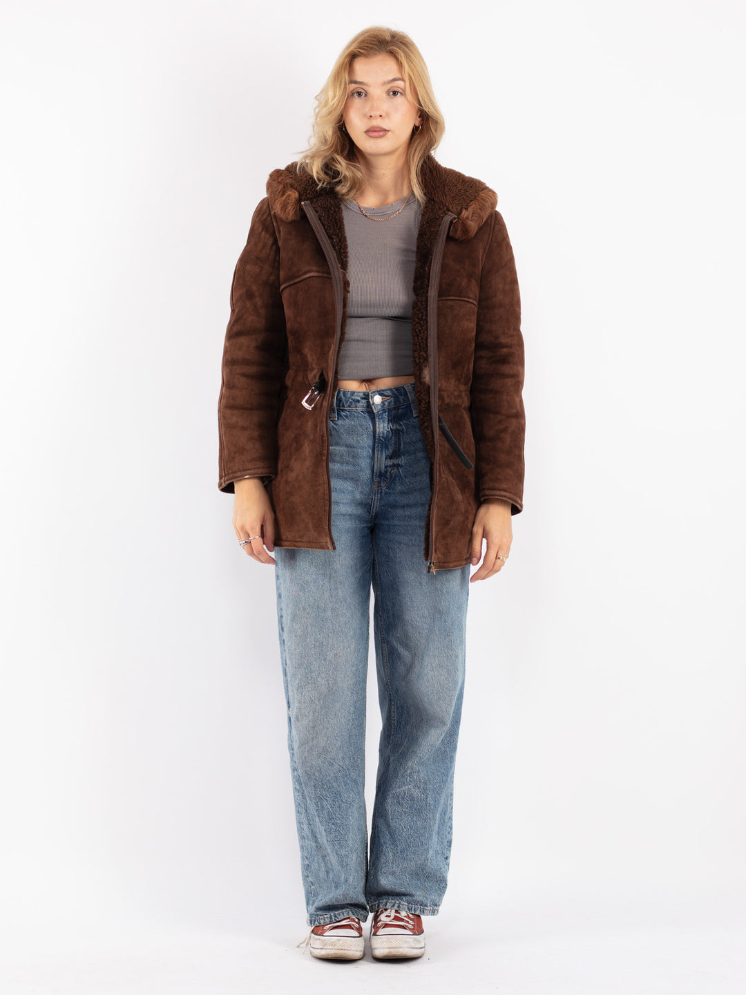 Vintage 70's Women Sheepskin Coat in Brown
