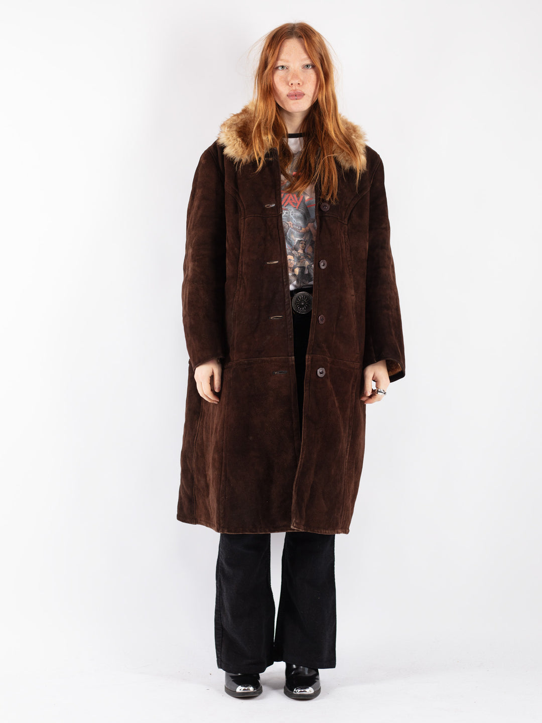 Vintage 70's Women Sheepskin Coat in Brown