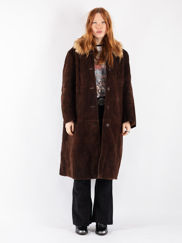 Vintage 70's Women Sheepskin Coat in Brown
