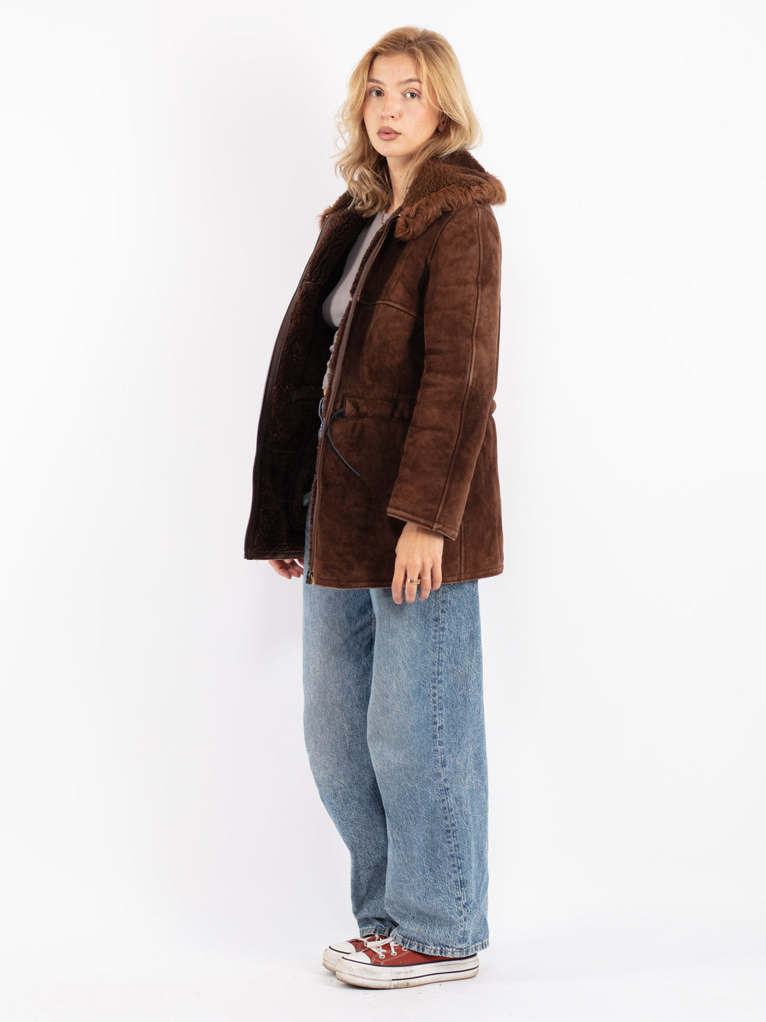 Vintage 70's Women Sheepskin Coat in Brown
