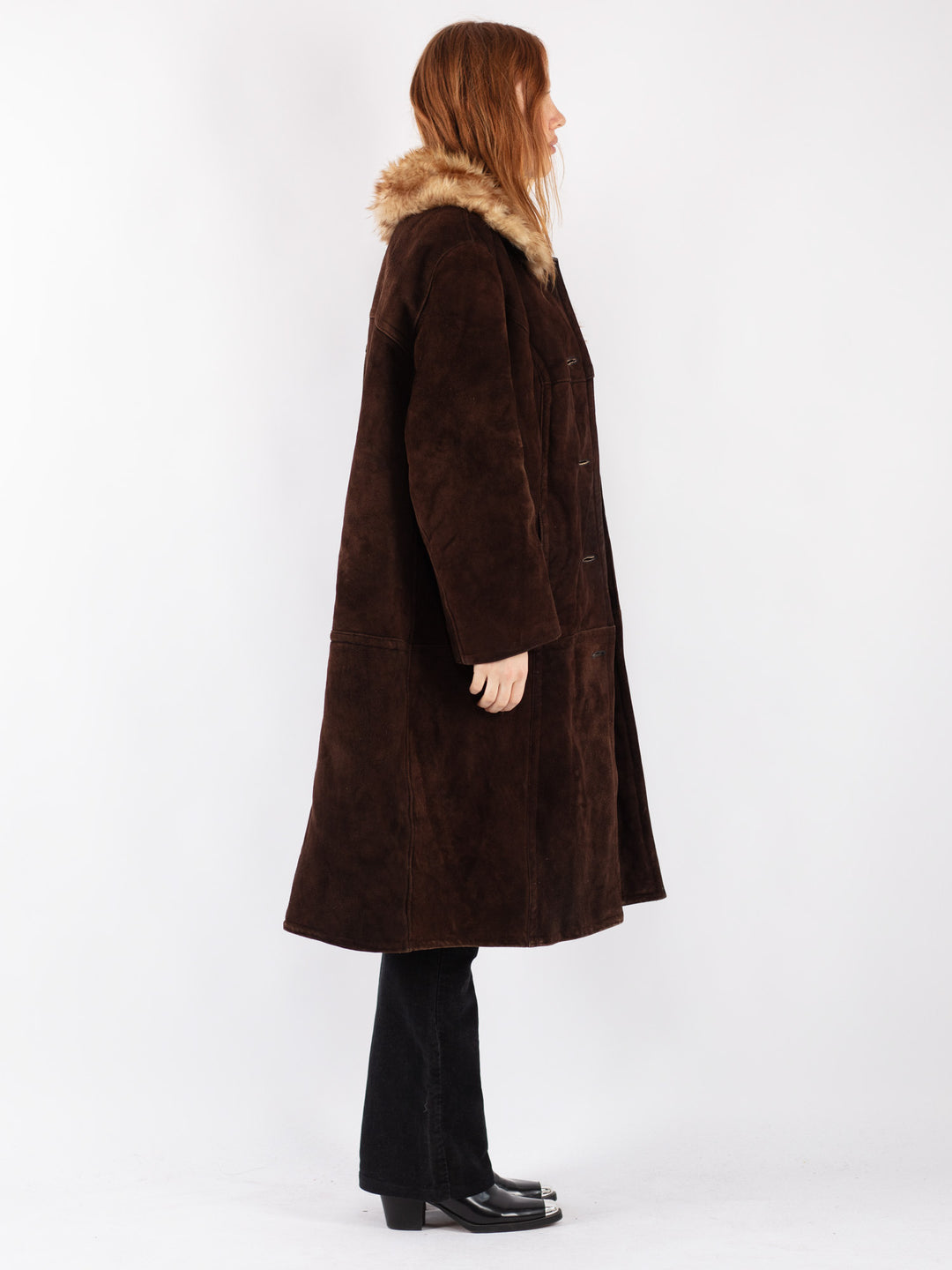 Vintage 70's Women Sheepskin Coat in Brown