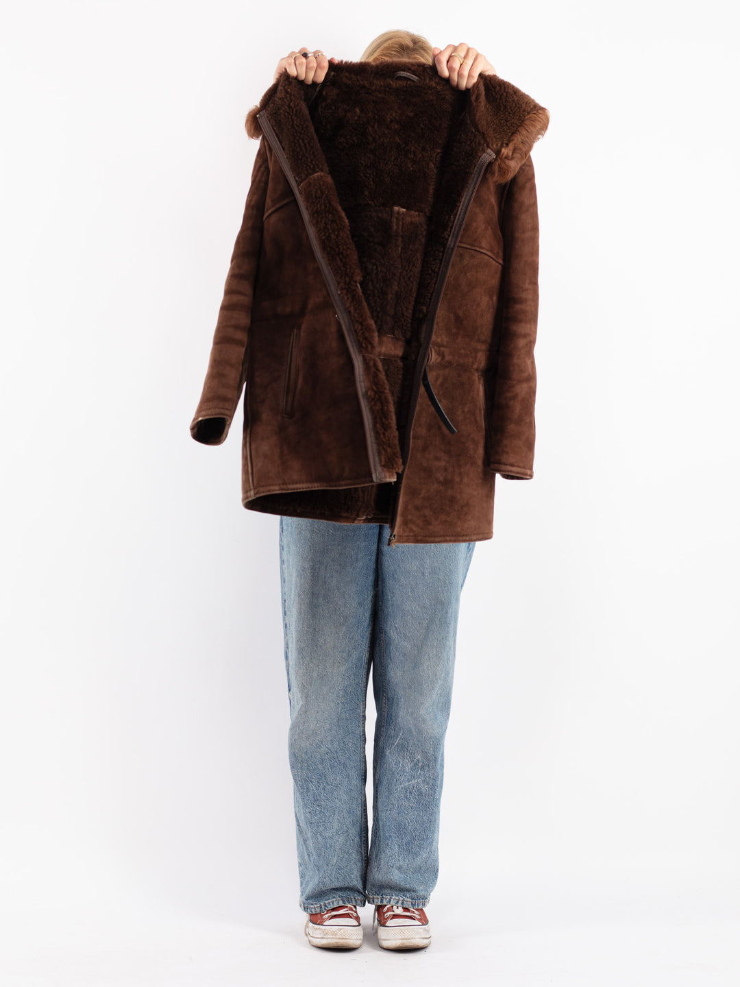 Vintage 70's Women Sheepskin Coat in Brown