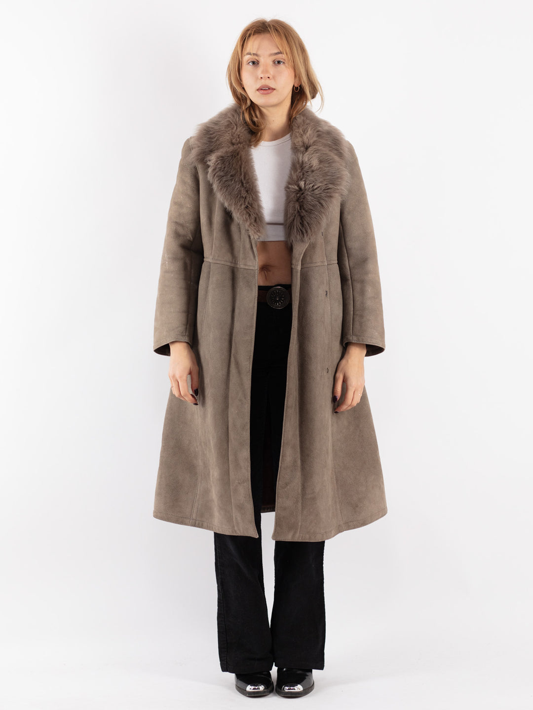 Vintage Women Sheepskin Coat in Gray