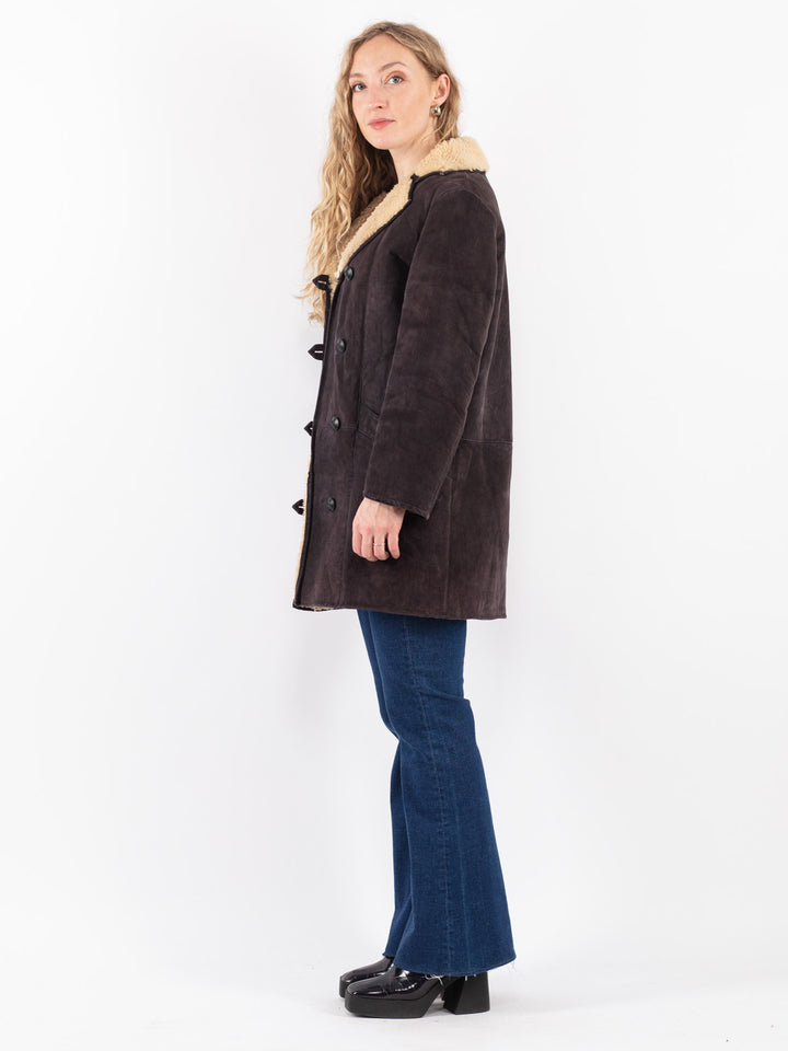Vintage 70's Women Sheepskin Coat in Blue