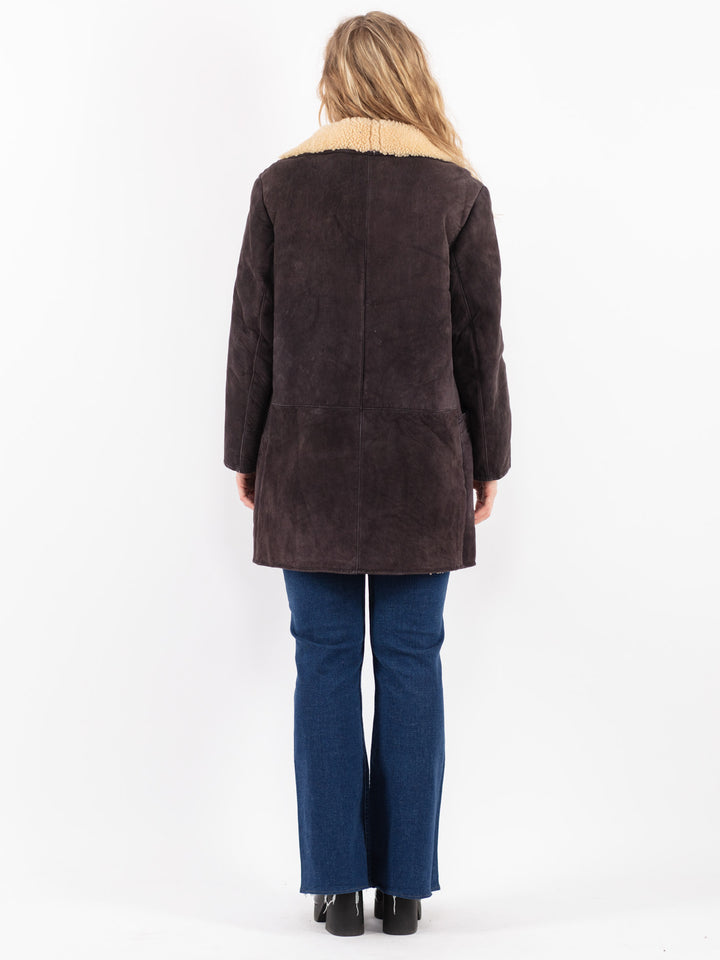 Vintage 70's Women Sheepskin Coat in Blue