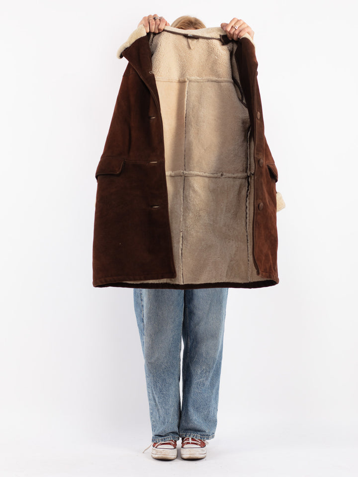 Vintage 70's Women Sheepskin Coat in Brown
