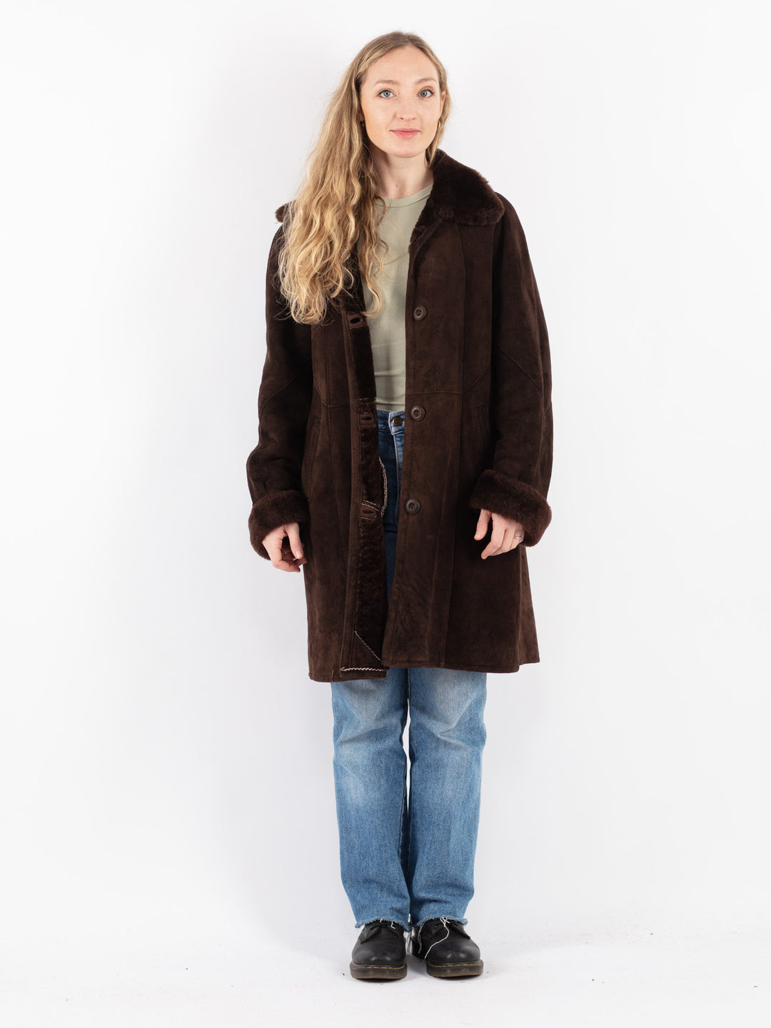 Vintage 90's Women Sheepskin Coat in Brown