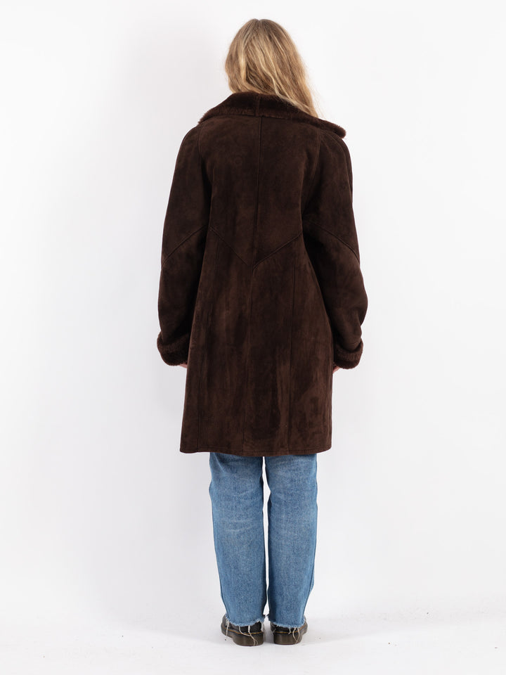 Vintage 90's Women Sheepskin Coat in Brown