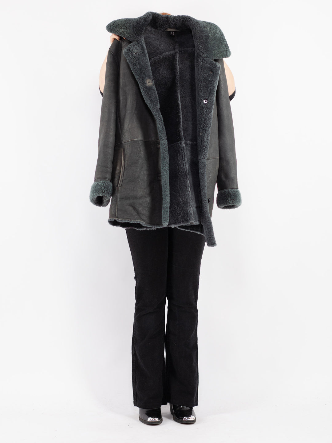 Vintage 70's Women Sheepskin Shearling Coat in Gray